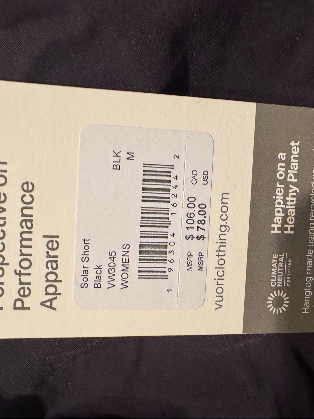 NWT vuori solar short 
Size Medium 
Color black